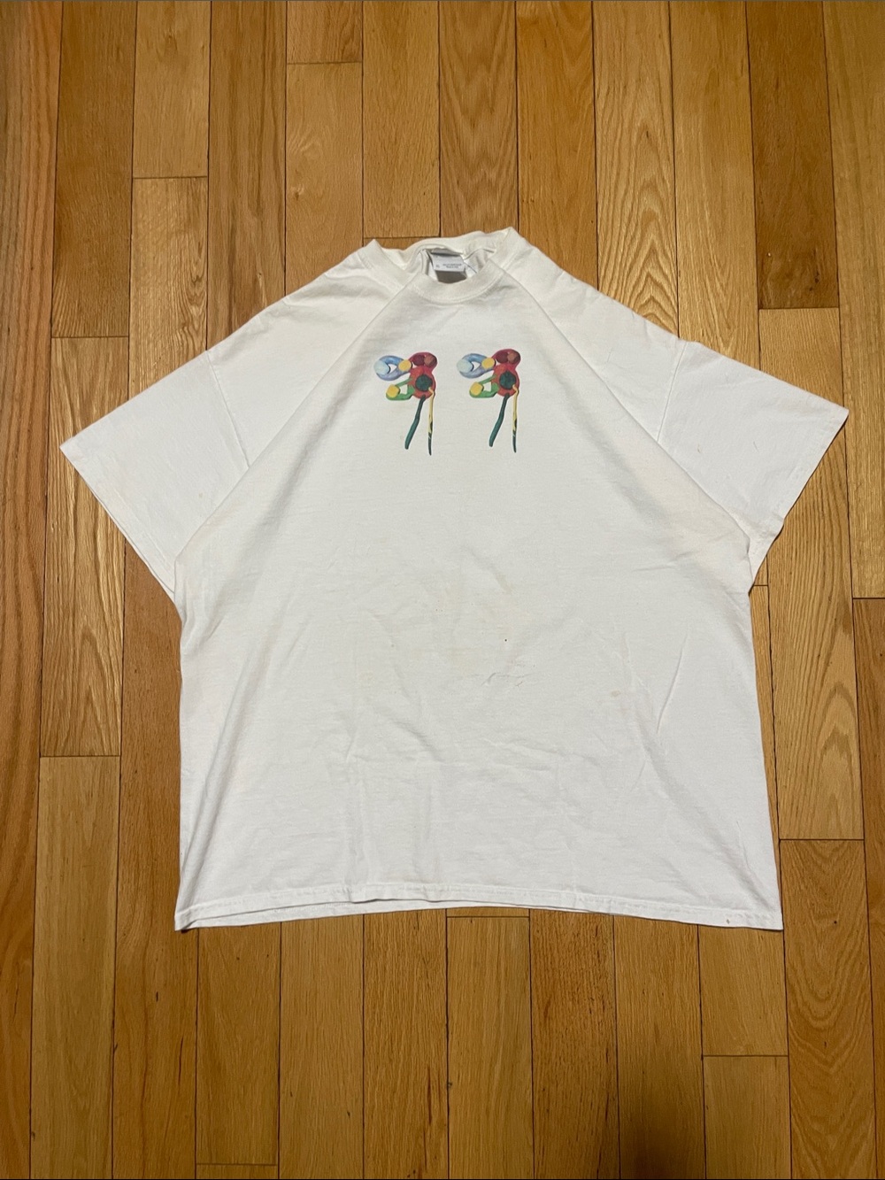 Gildan White Short-Sleeve Tee with Small Colorful Floral Prints